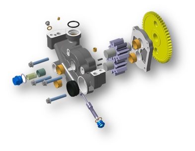 Exploded view of a gear oil pump